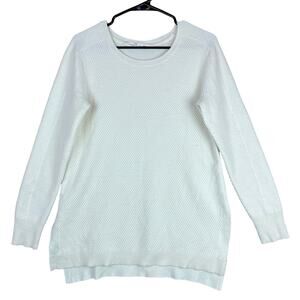 Athleta Womens Sweater Beige Wool Blend Honeycomb Waffle Knit Hi Lo Tunic S